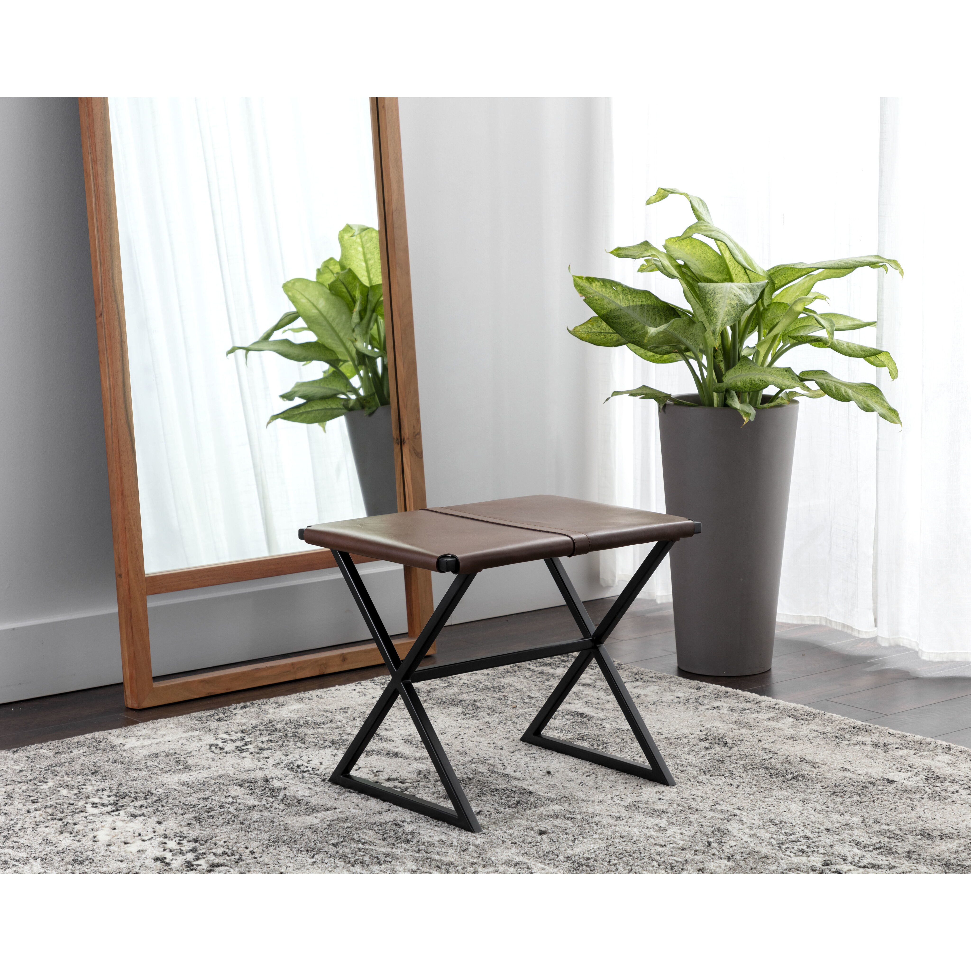 Elon 18 inch Vintage Cognac Leather Stool